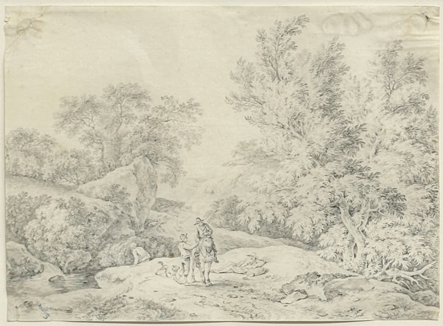 15910, Ferdinand Kobell, Landscape with Travelers Resting, 1775