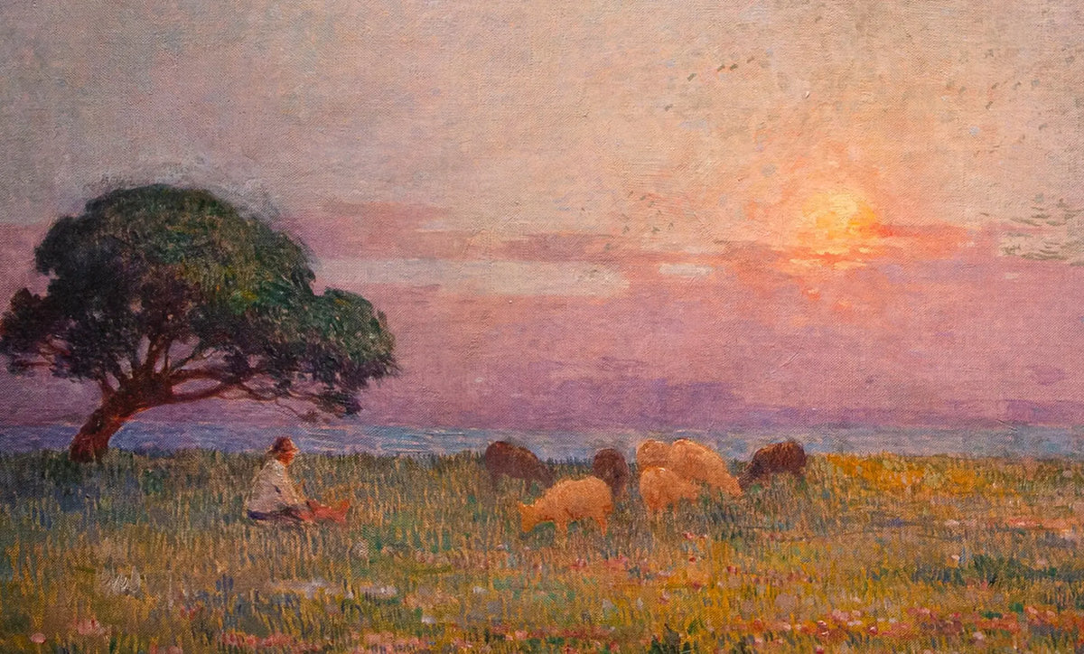 16253, Ferdinand Du Puigaudeau, Berger et ses Moutons au Soleil Couchant, Circa 1918