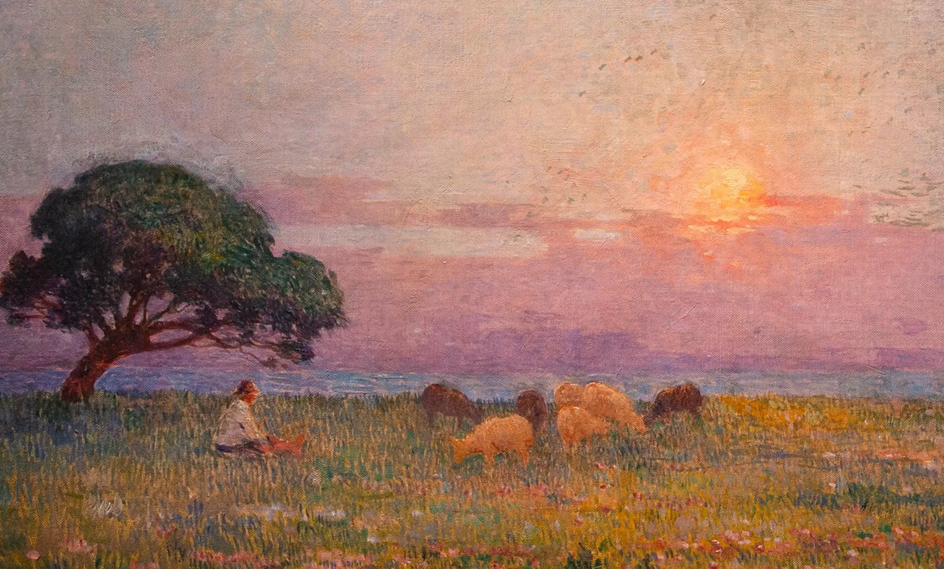 16253, Ferdinand Du Puigaudeau, Berger et ses Moutons au Soleil Couchant, Circa 1918