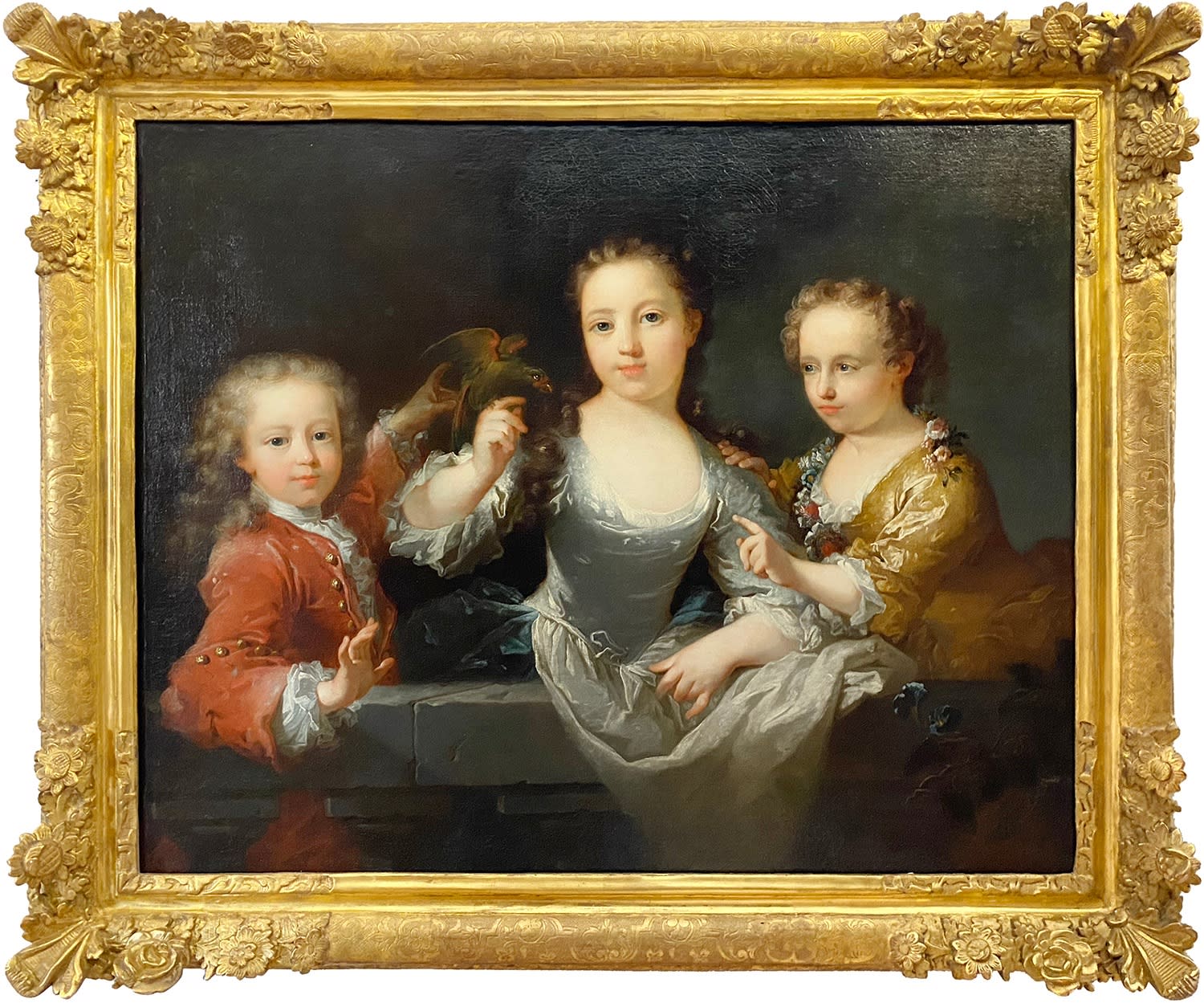 18302, Robert Tournières, Portrait of Three Children with a Parakeet