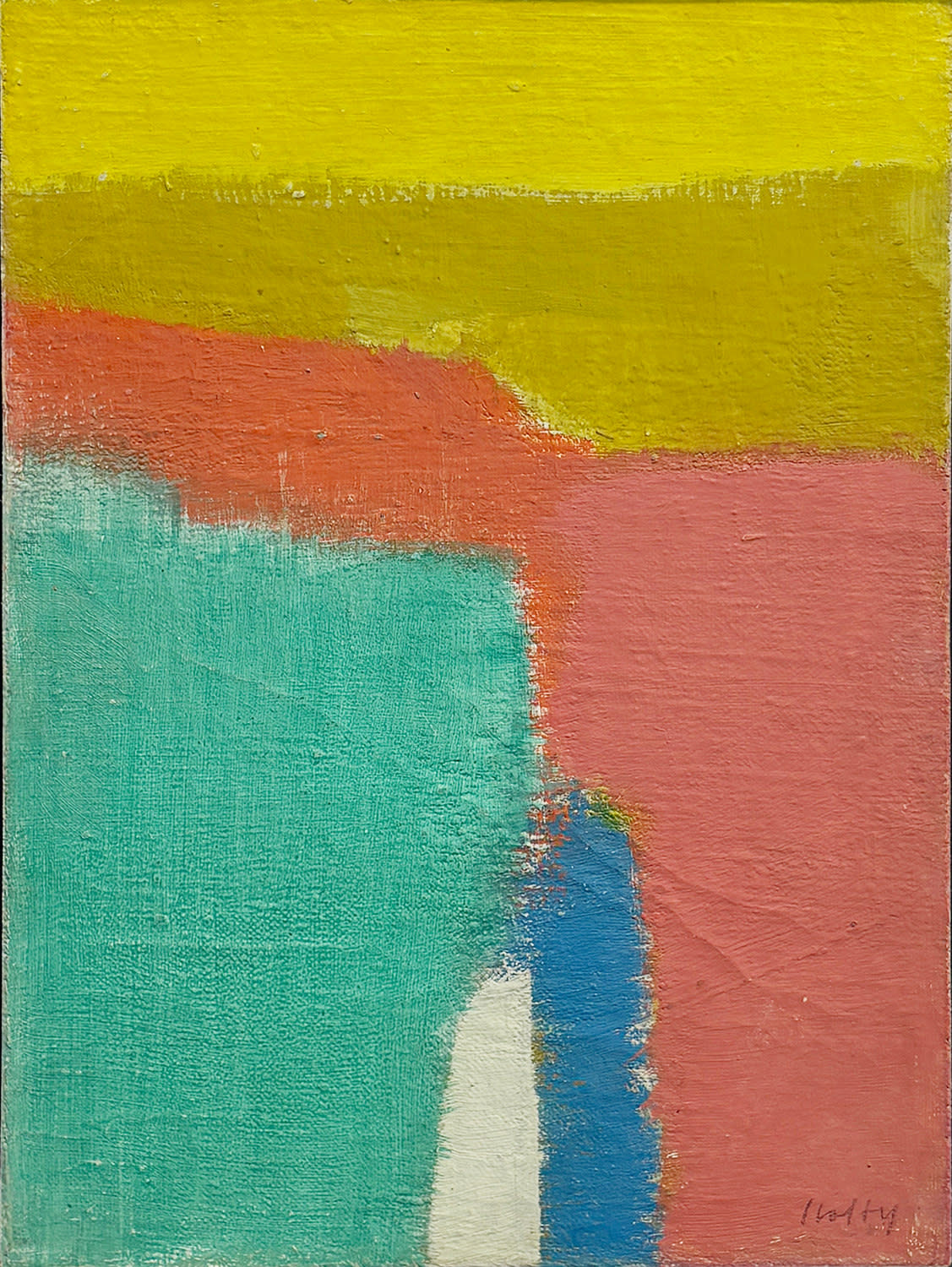 16843, Carl Holty, Color Theory #656 Yellow, Pink, Green, Blue, White, 1963