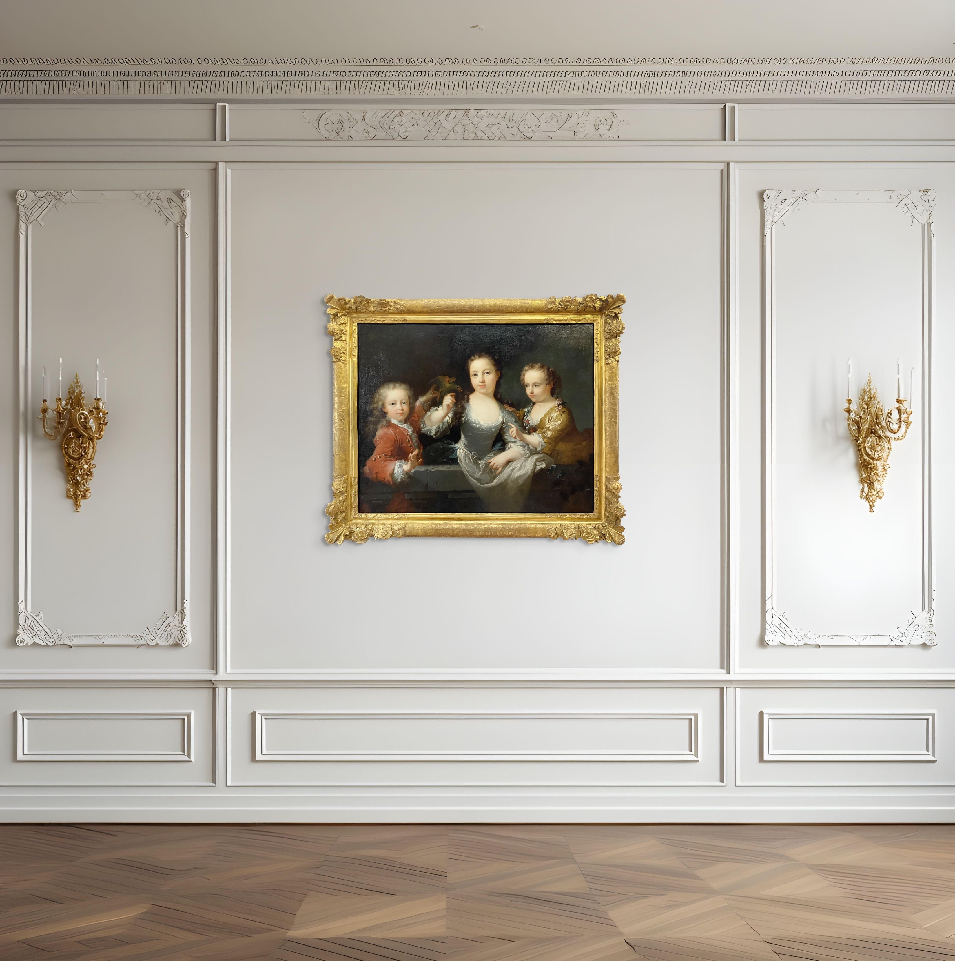 18302, Robert Tournières, Portrait of Three Children with a Parakeet