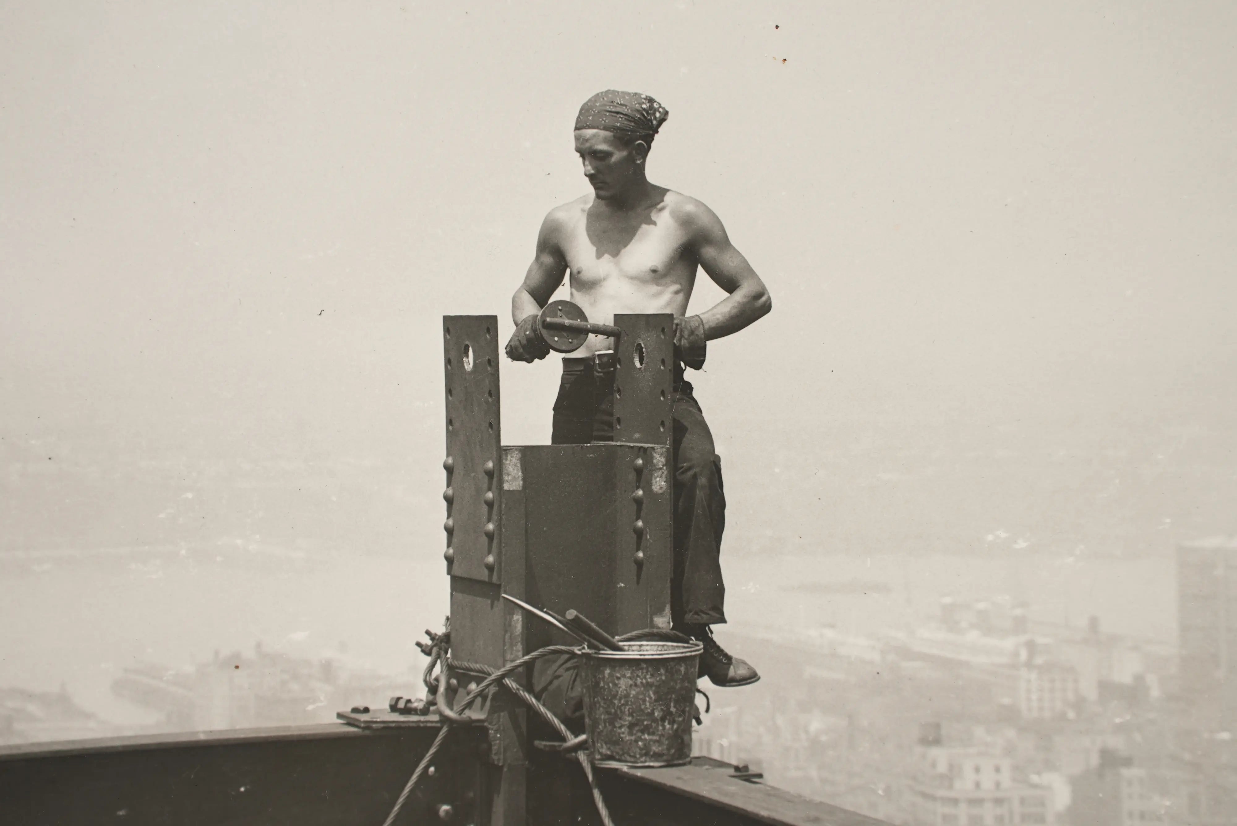 18827, Lewis W. Hine, On the Hoist, Riveter Empire State Building, 1931
