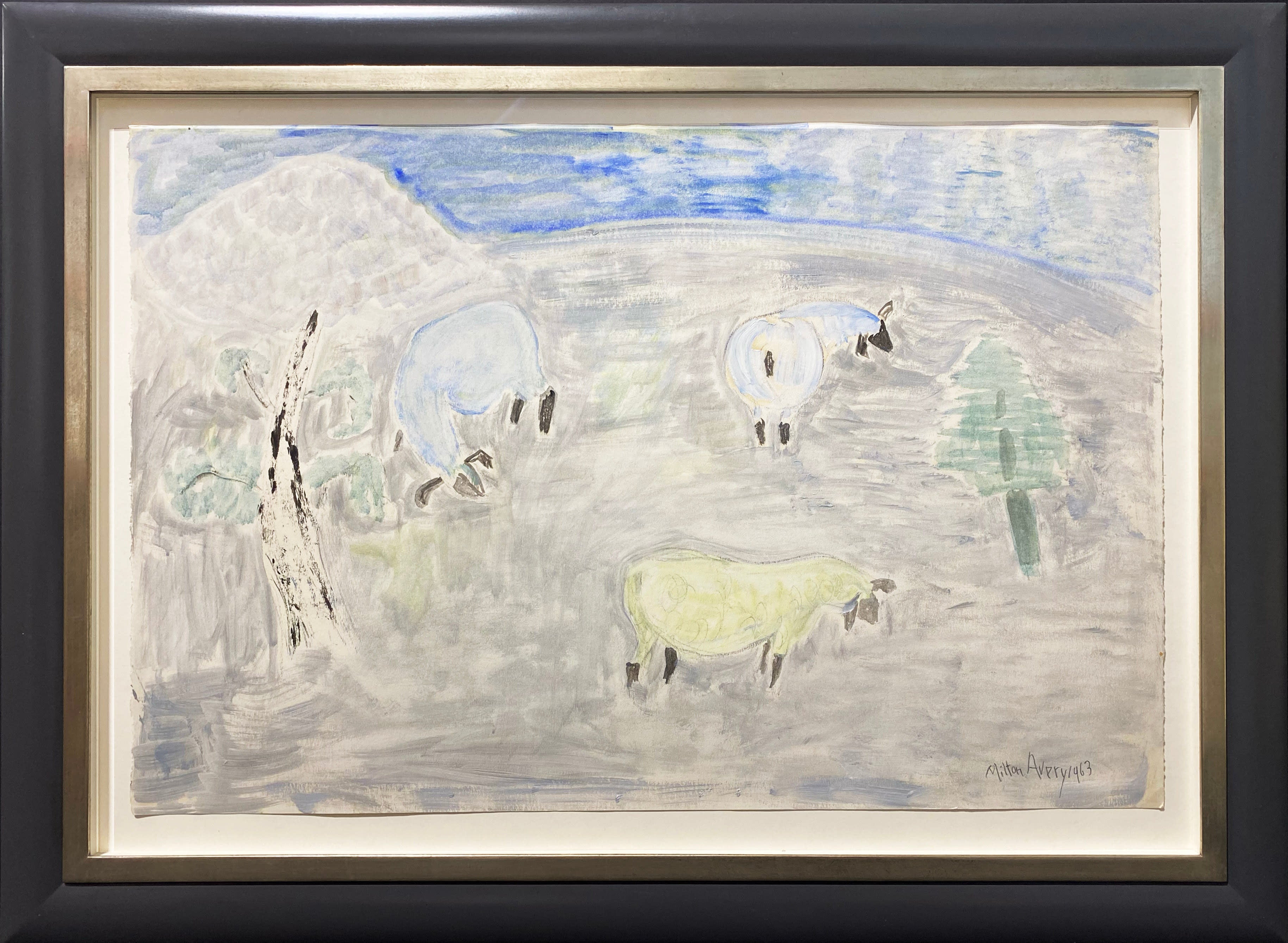 18331, Milton Avery, Three Sheep in a Meadow, 1963