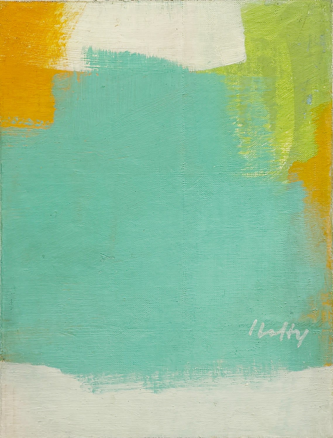 16842, Carl Holty, Color Theory #565 Greens, White and Orange, 1970