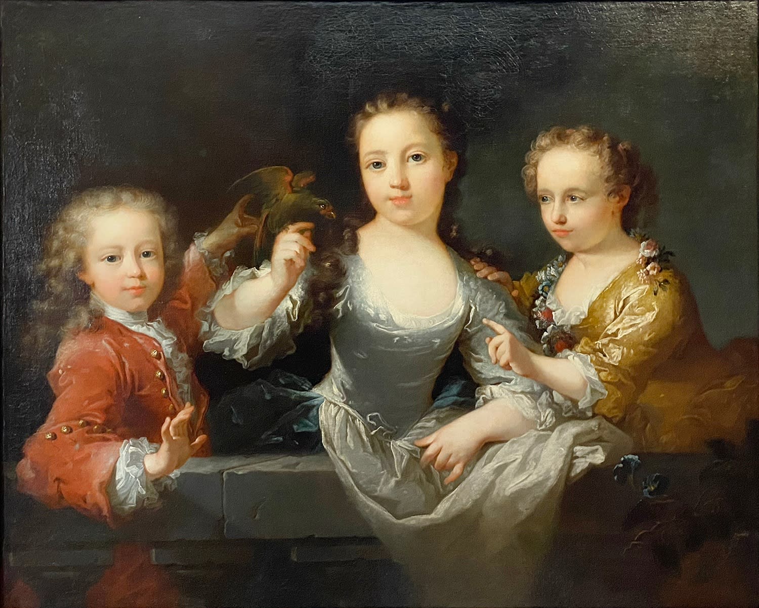 18302, Robert Tournières, Portrait of Three Children with a Parakeet