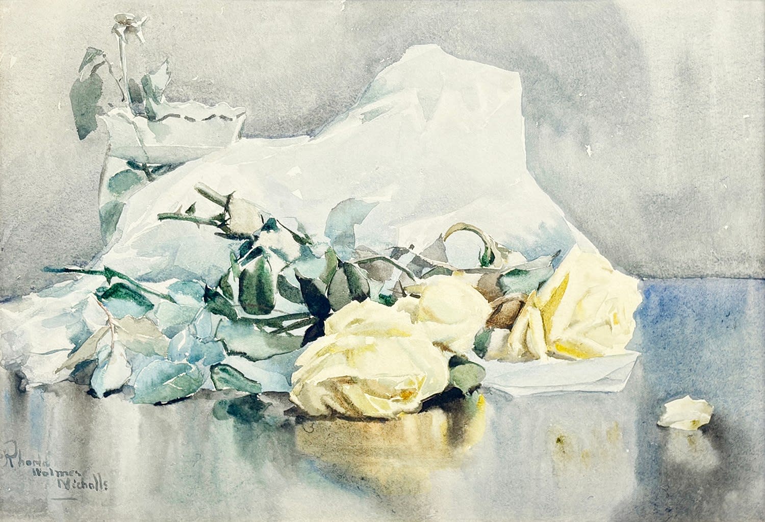 16247, Rhoda Holmes Nicholls, White Roses with Paper