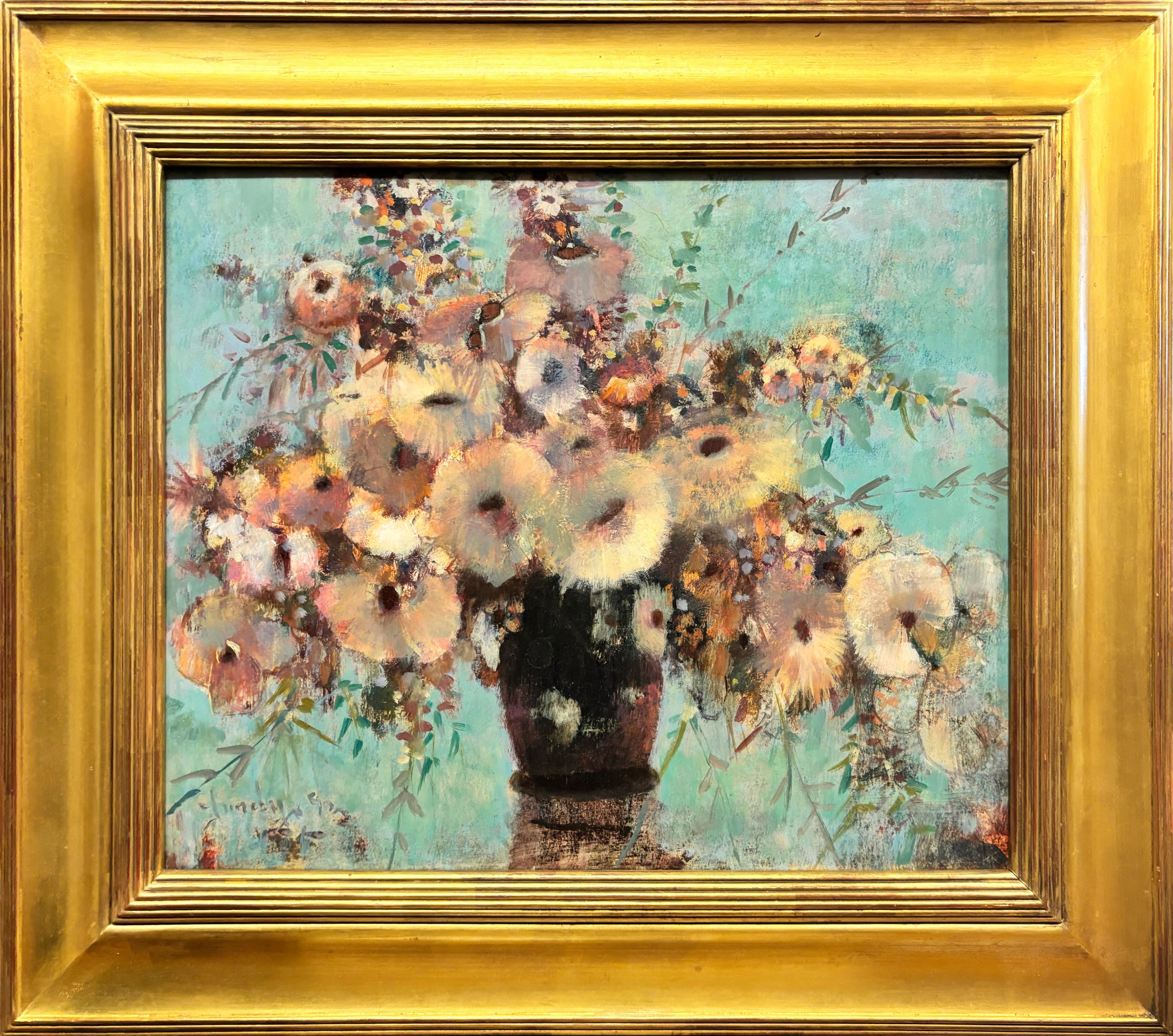 16553, Donald R. Purdy, Flowers with Blue Background, 1991