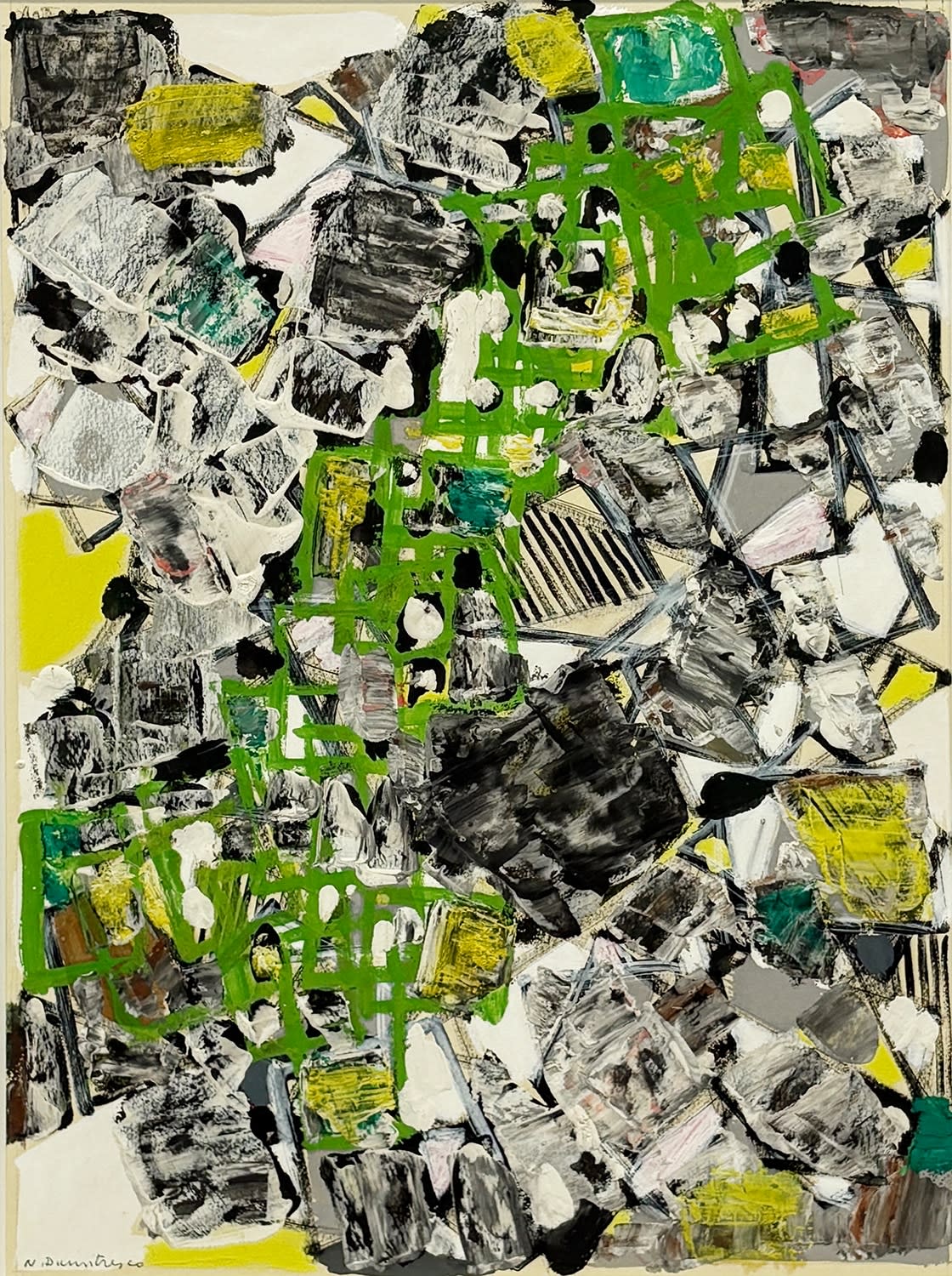 14762, Natalia Dumitresco, Yellow and Green Composition, circa 1950's