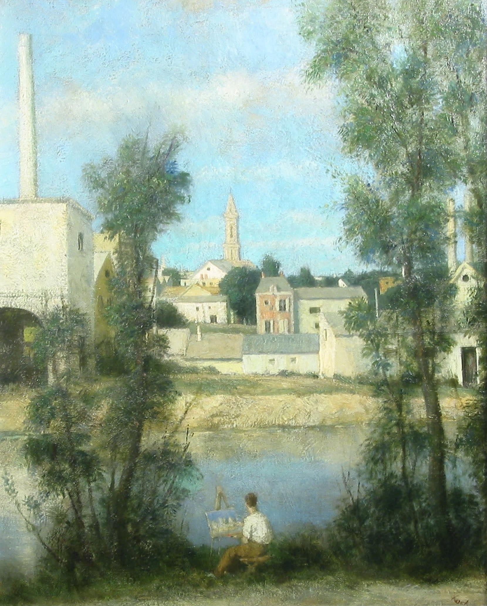 14842, John Koch, Village by the River, circa 1940