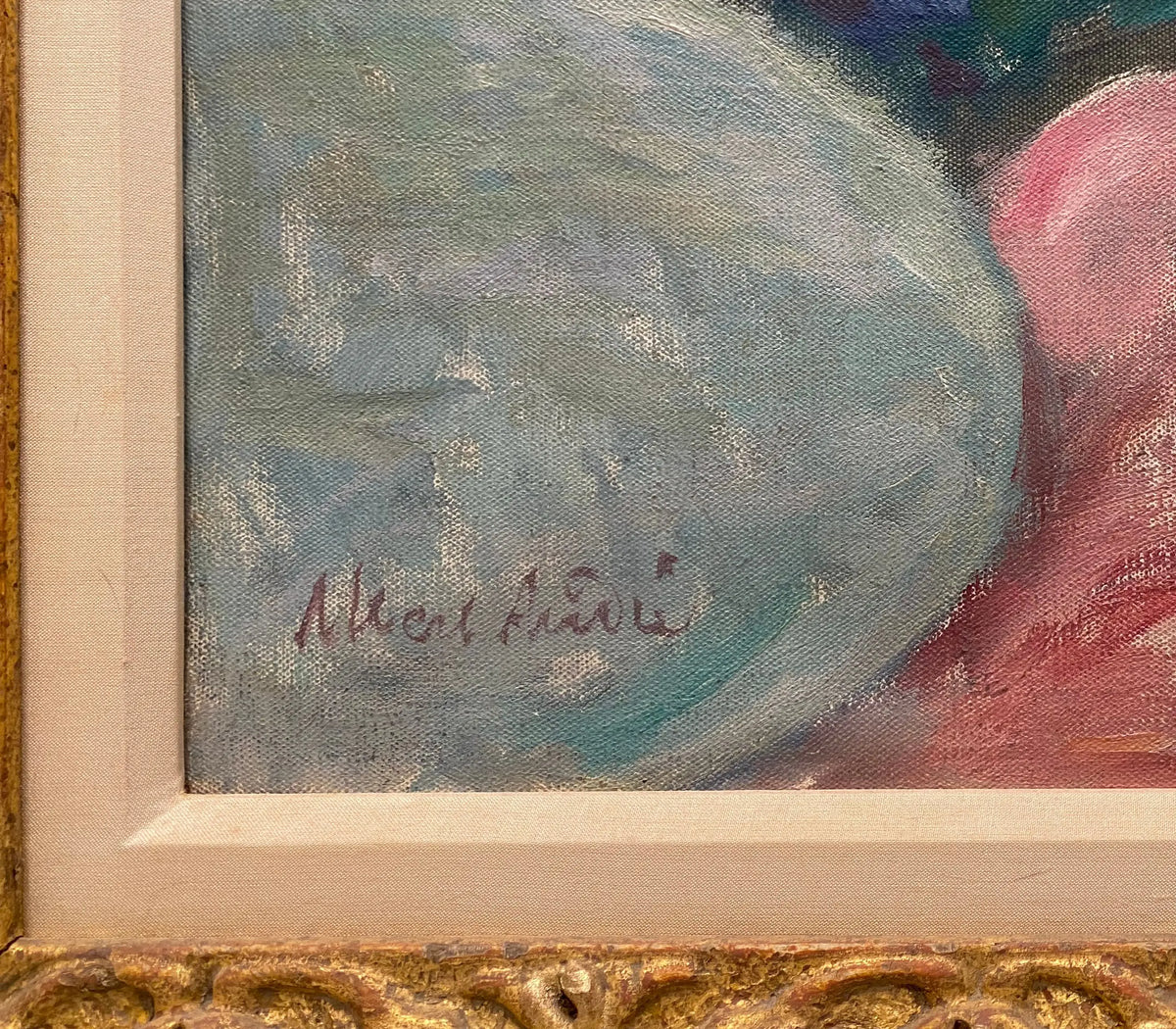14599, Benjamin-Marie-Albert André, Femme en Rose Cousant Dans Le Jardin, c. 1921