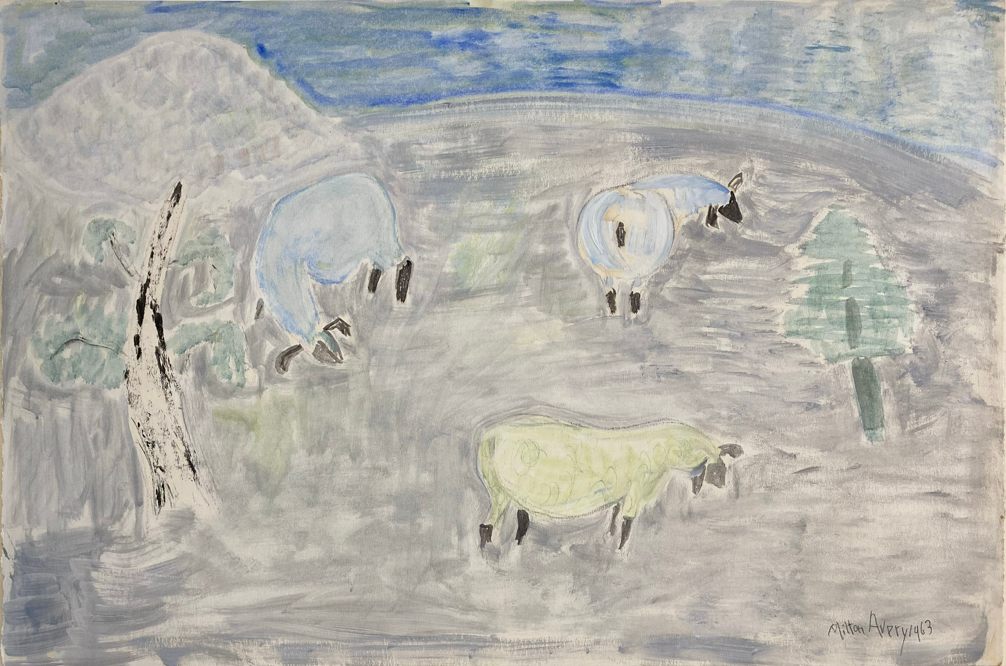 18331, Milton Avery, Three Sheep in a Meadow, 1963