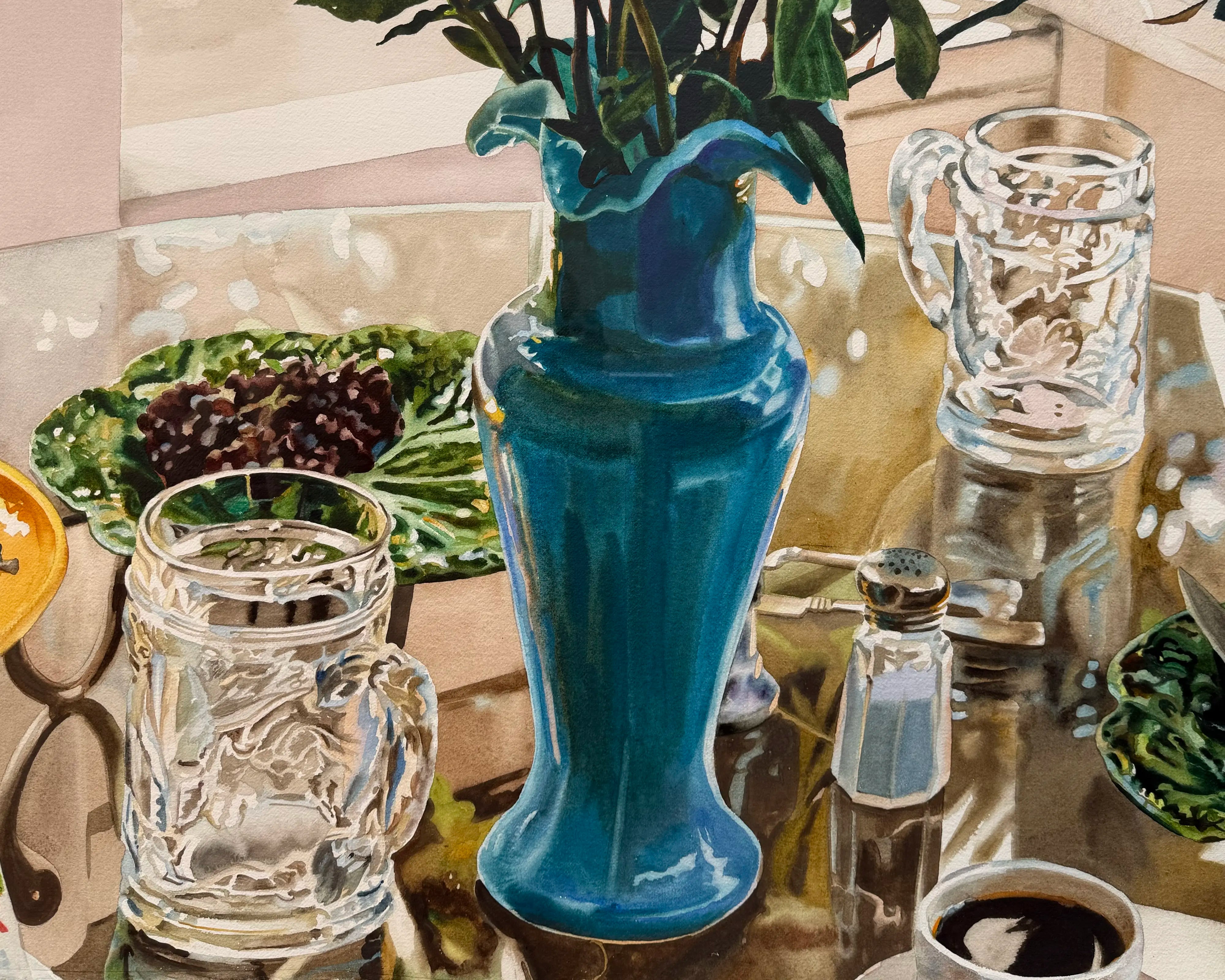 18842, Carolyn Brady, Blue Fountain/Cream Roses, 1989