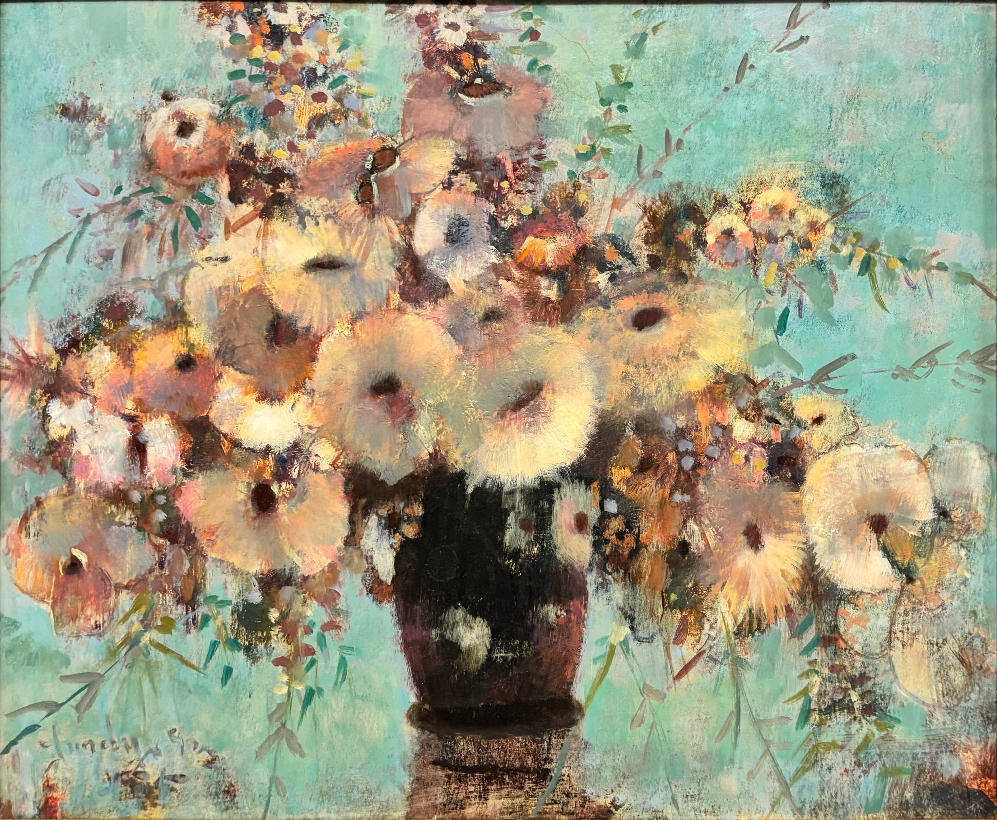 16553, Donald R. Purdy, Flowers with Blue Background, 1991