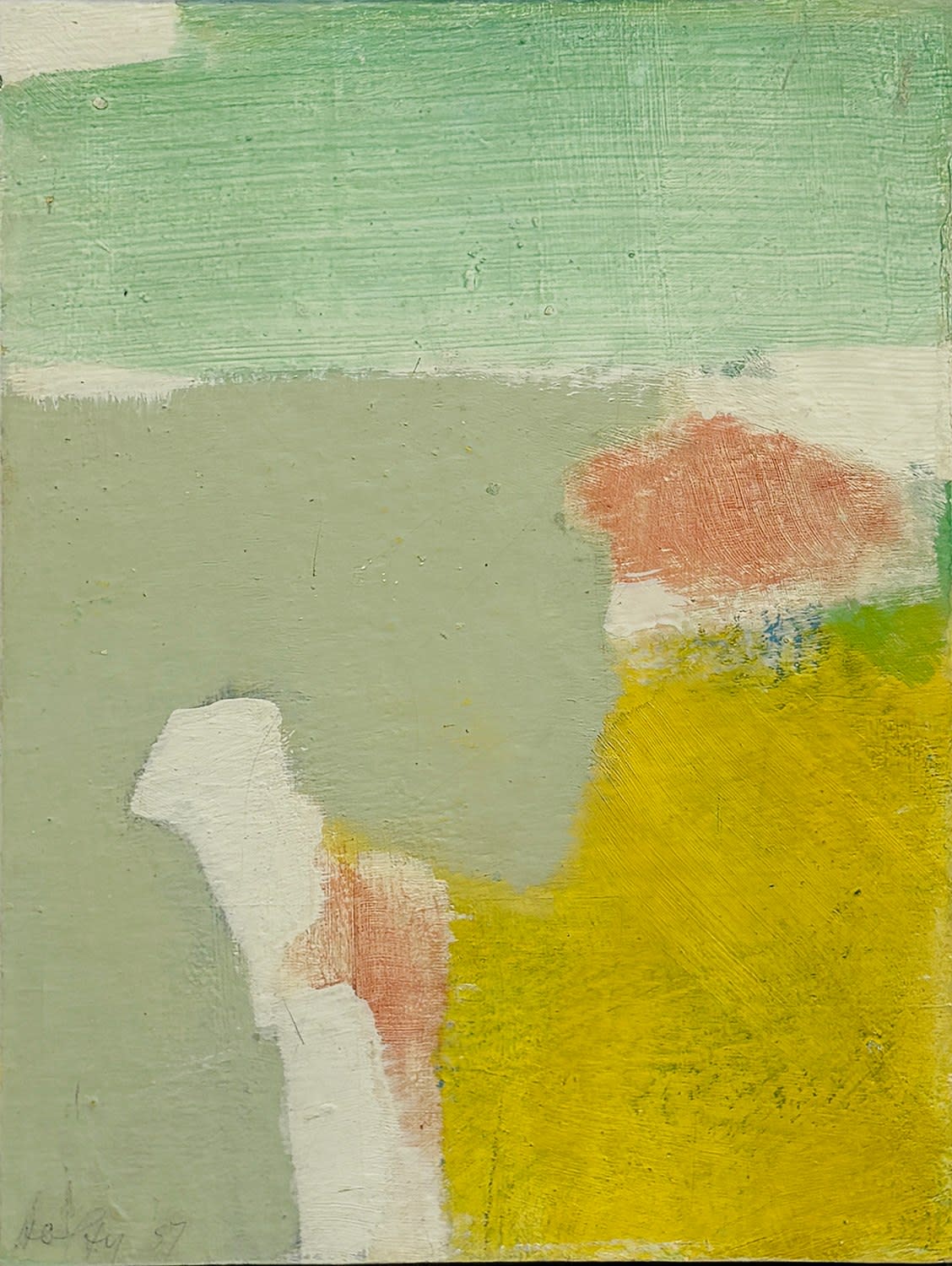 16841, Carl Holty, Color Theory #592 White, Green, Yellow, Orange, 1957