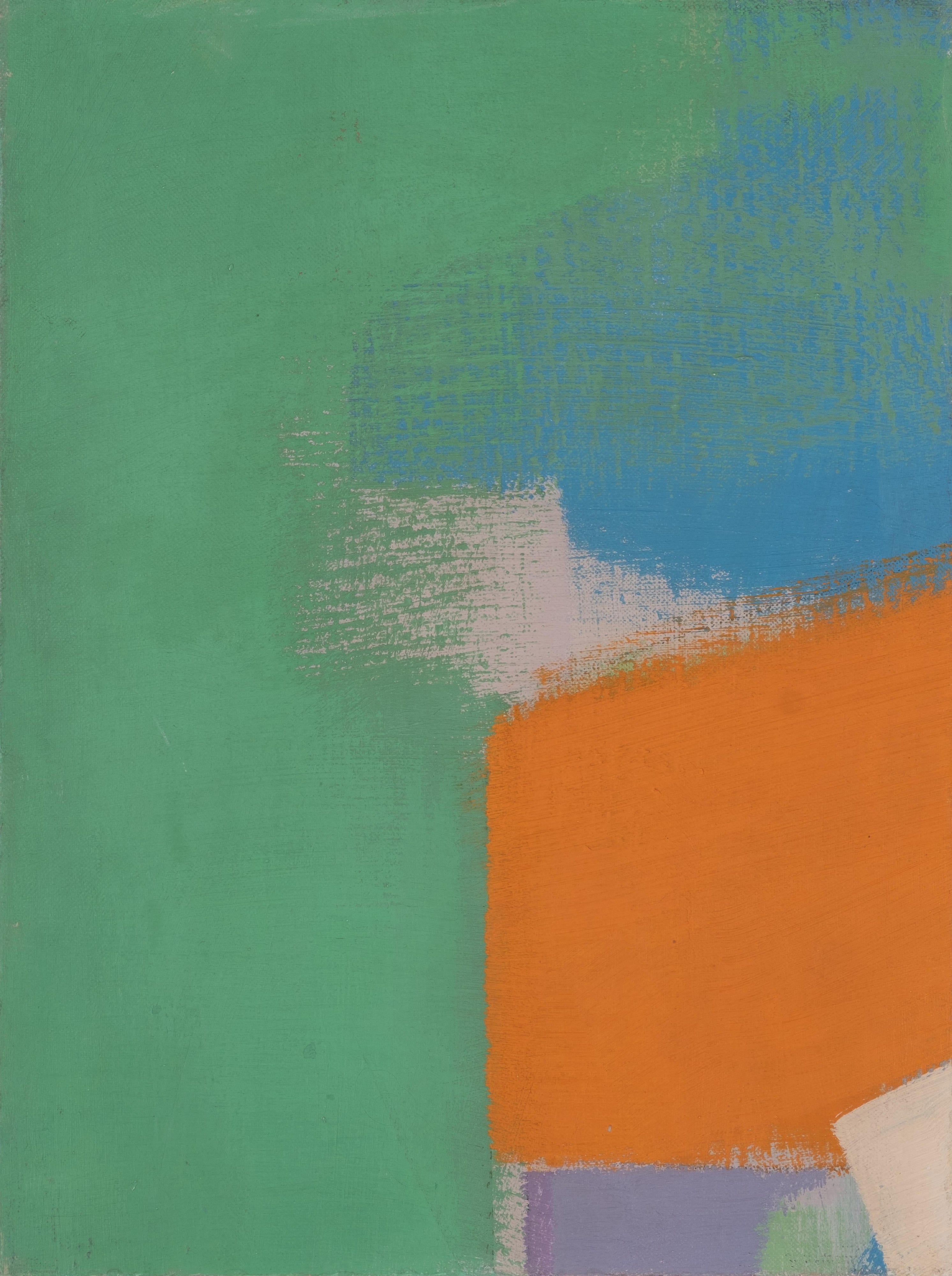 16840, Carl Holty, Color Theory #567 Orange, Green, Blue, Lavender, 1970