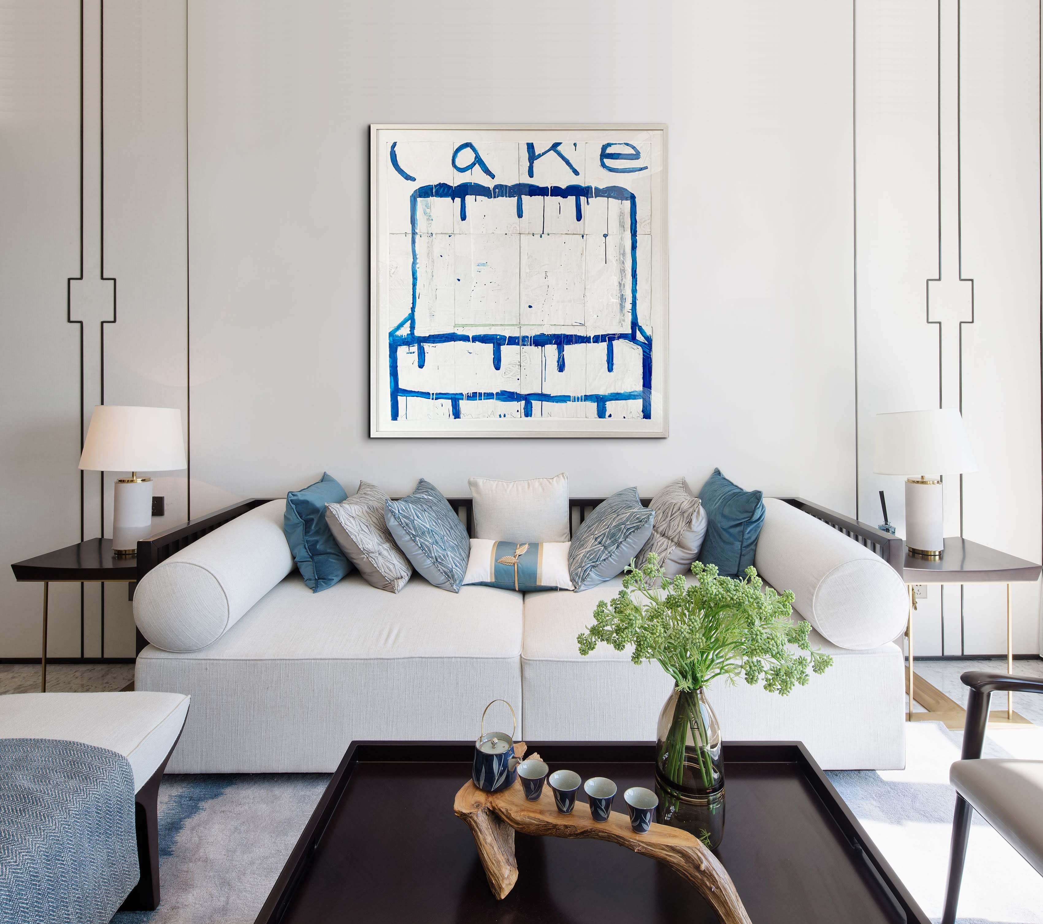 17441, Gary Komarin, Cake Stacked, Blue on Creme and White, 2022